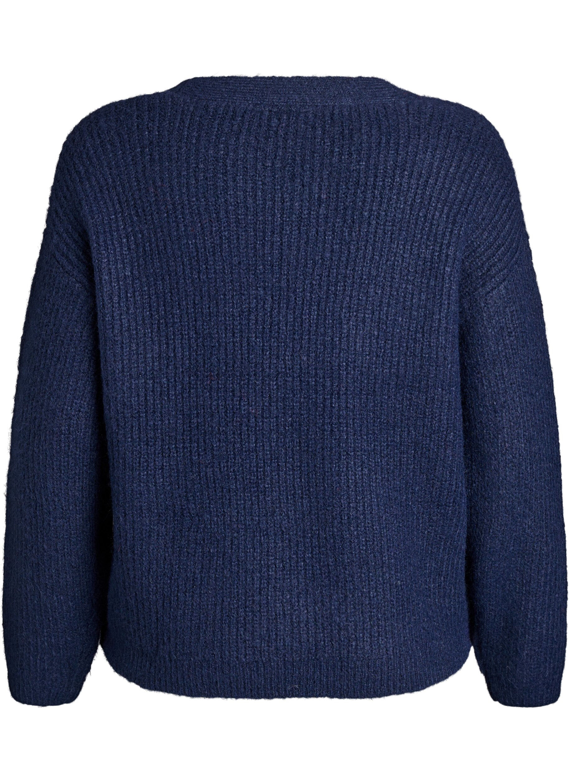 Zizzifashion Knit cardigan with v-neck, Blue, Packshot image number 1
