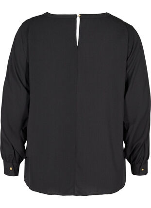 Long-sleeved blouse with a round neck, Black, Packshot image number 1