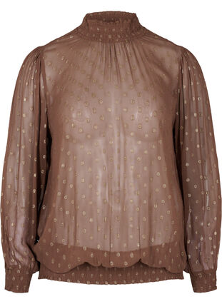 Polka dotted high neck viscose blouse with smocking, Rocky Road, Packshot image number 0