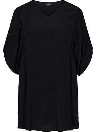 Viscose tunic with decorative 3/4 sleeves, Black, Packshot image number 0