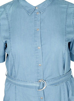 Short-sleeved denim shirt dress with a belt, Light blue denim, Packshot image number 2