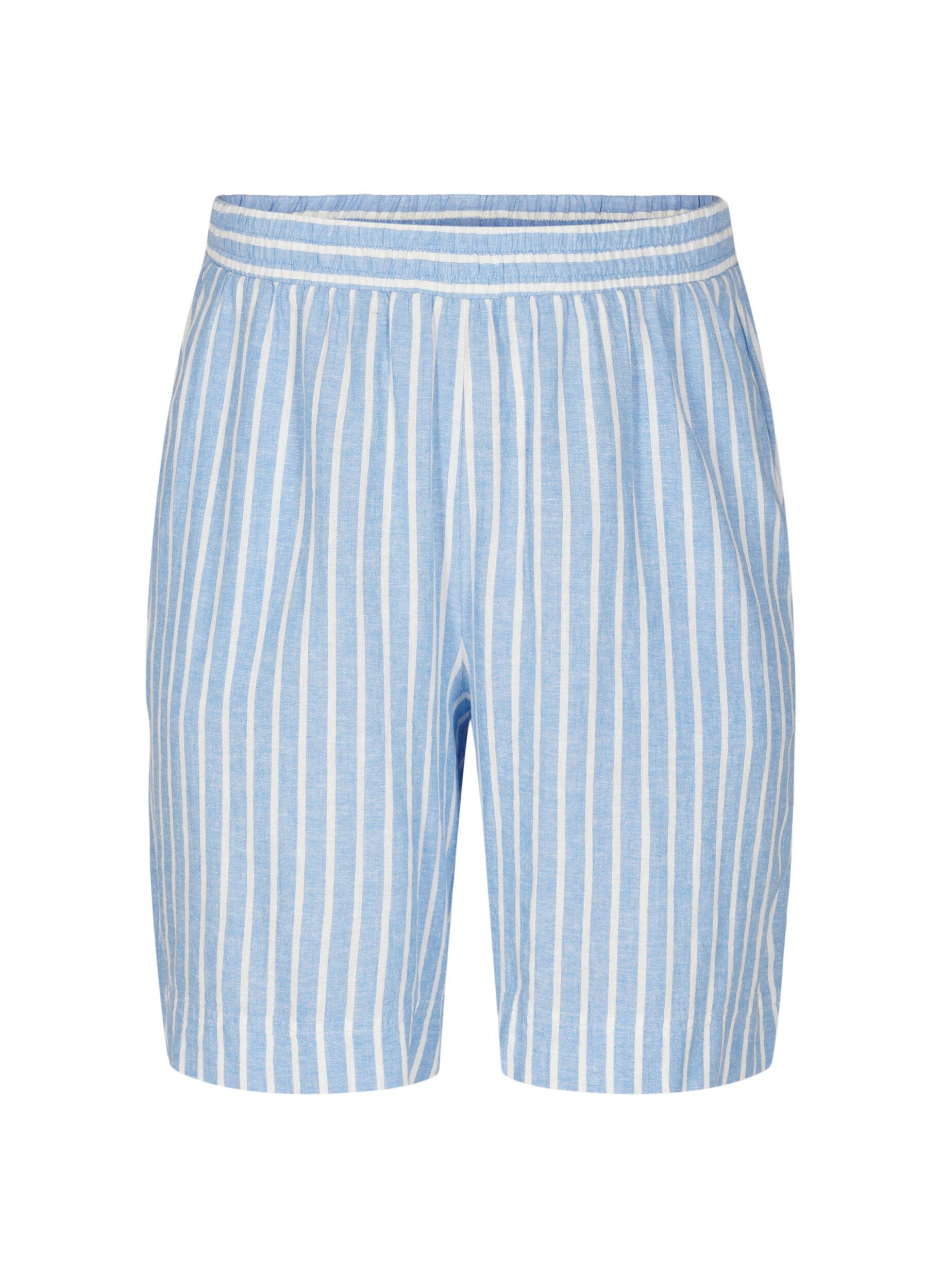 Striped shorts in linen and viscose