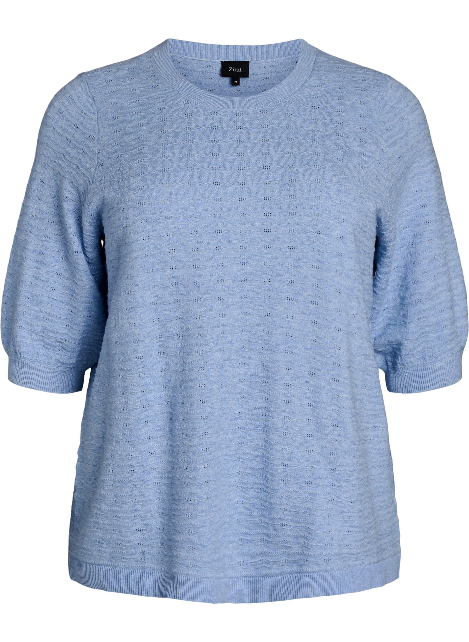 Zizzifashion Knitted blouse with textured pattern and short sleeves, Light Blue, Packshot image number 0