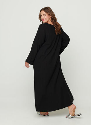Long-sleeved cotton maxi dress, Black, Model image number 1