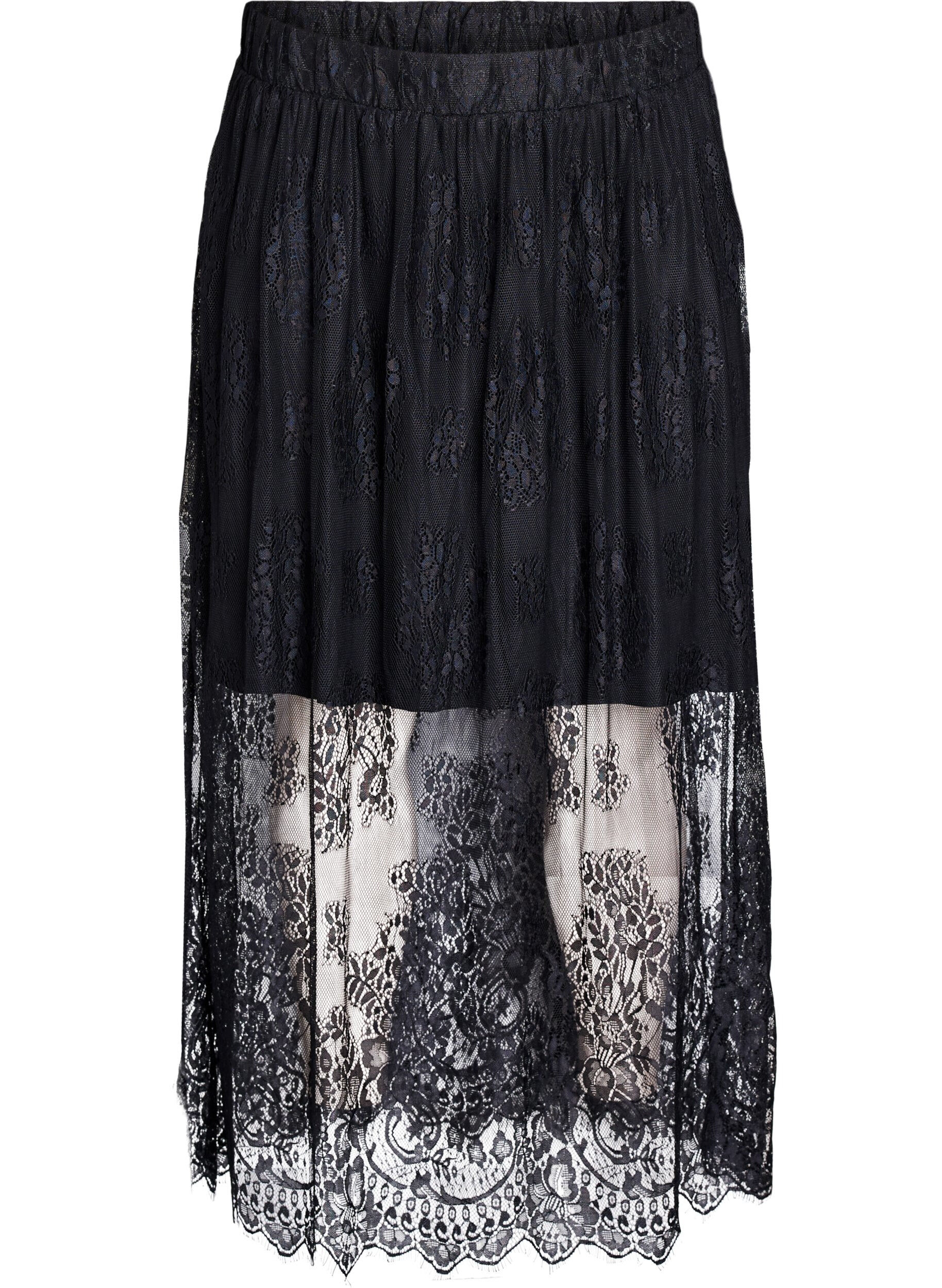 Long lace skirt with elastic waist