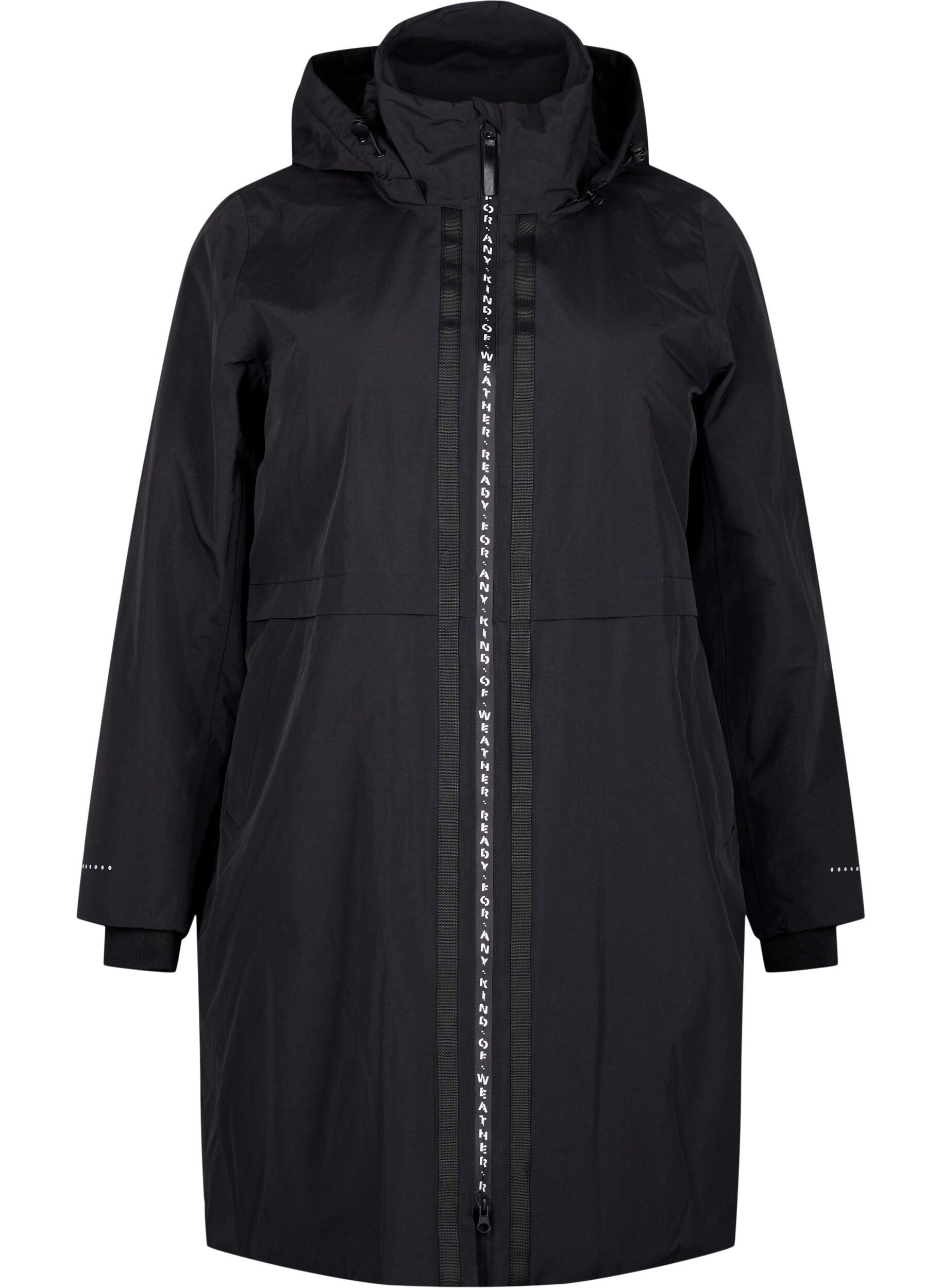 Zizzifashion Functional parka coat with reflective detailing, Black, Packshot image number 0