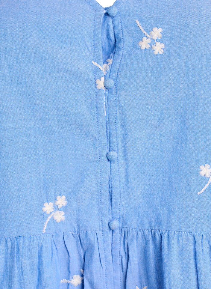 Cotton blouse with embroidered flowers and button fastening, Light Blue, Packshot image number 2