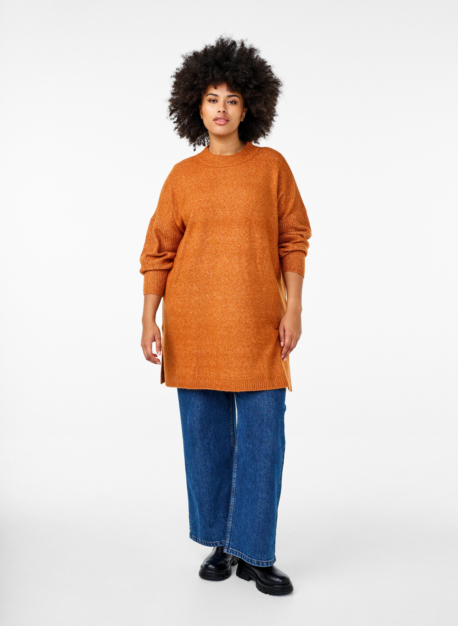 Zizzifashion Long knitted blouse with long sleeves, Autumnal Mel., Model image number 2