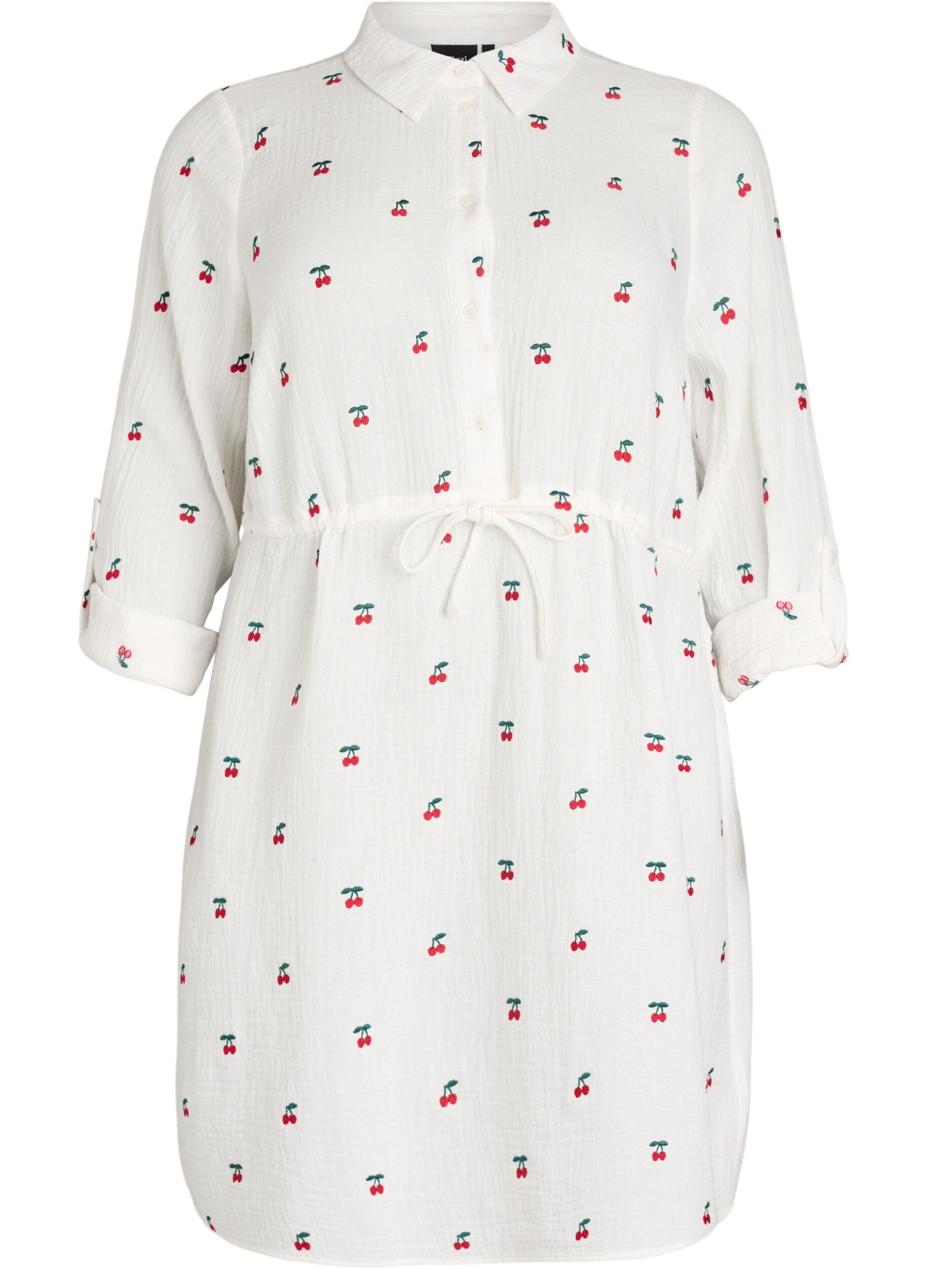 Shirt dress in cotton muslin with embroidered motifs