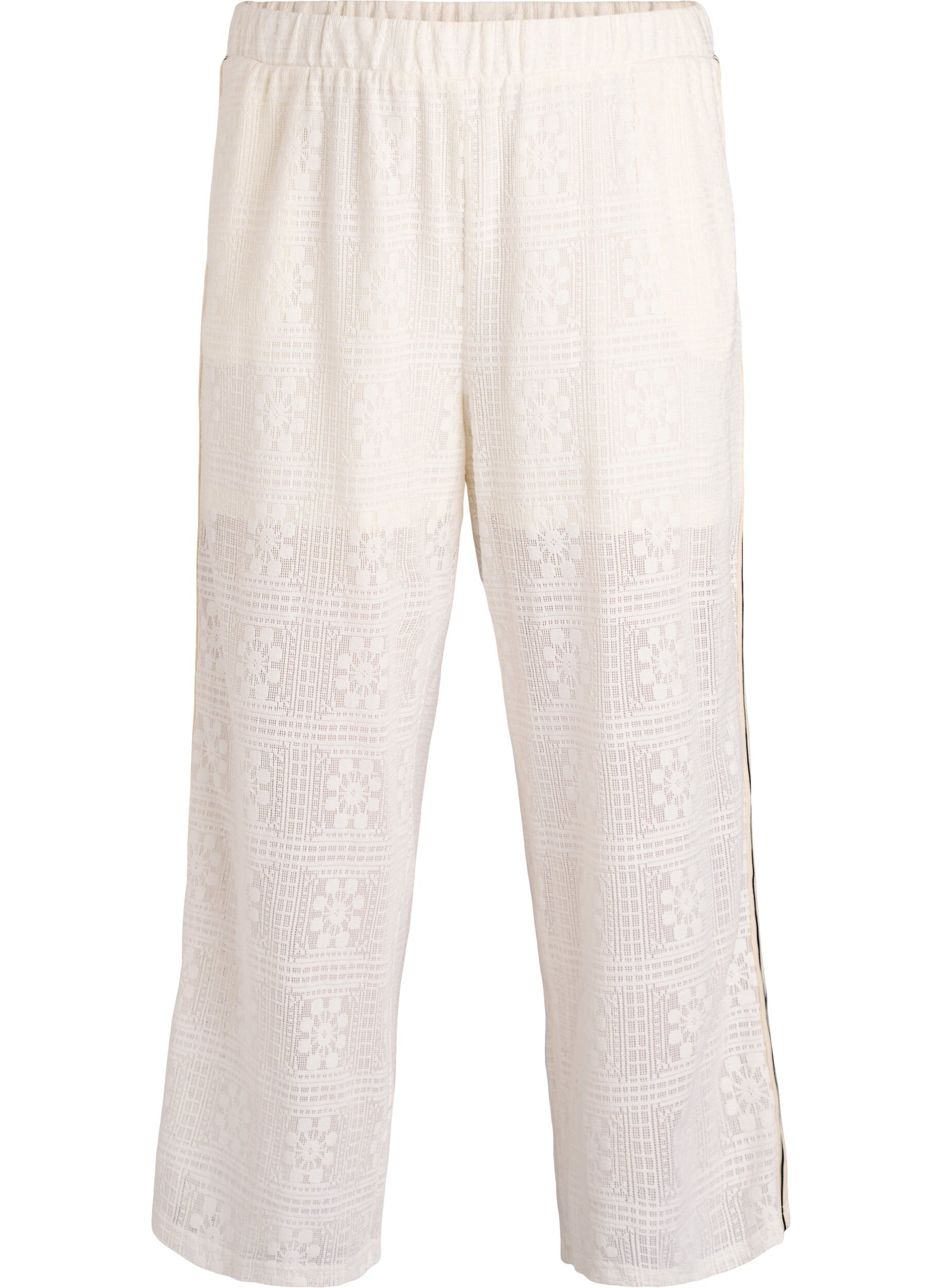 Zizzifashion Wide-leg lace trousers with contrast stripes, White, Packshot image number 0
