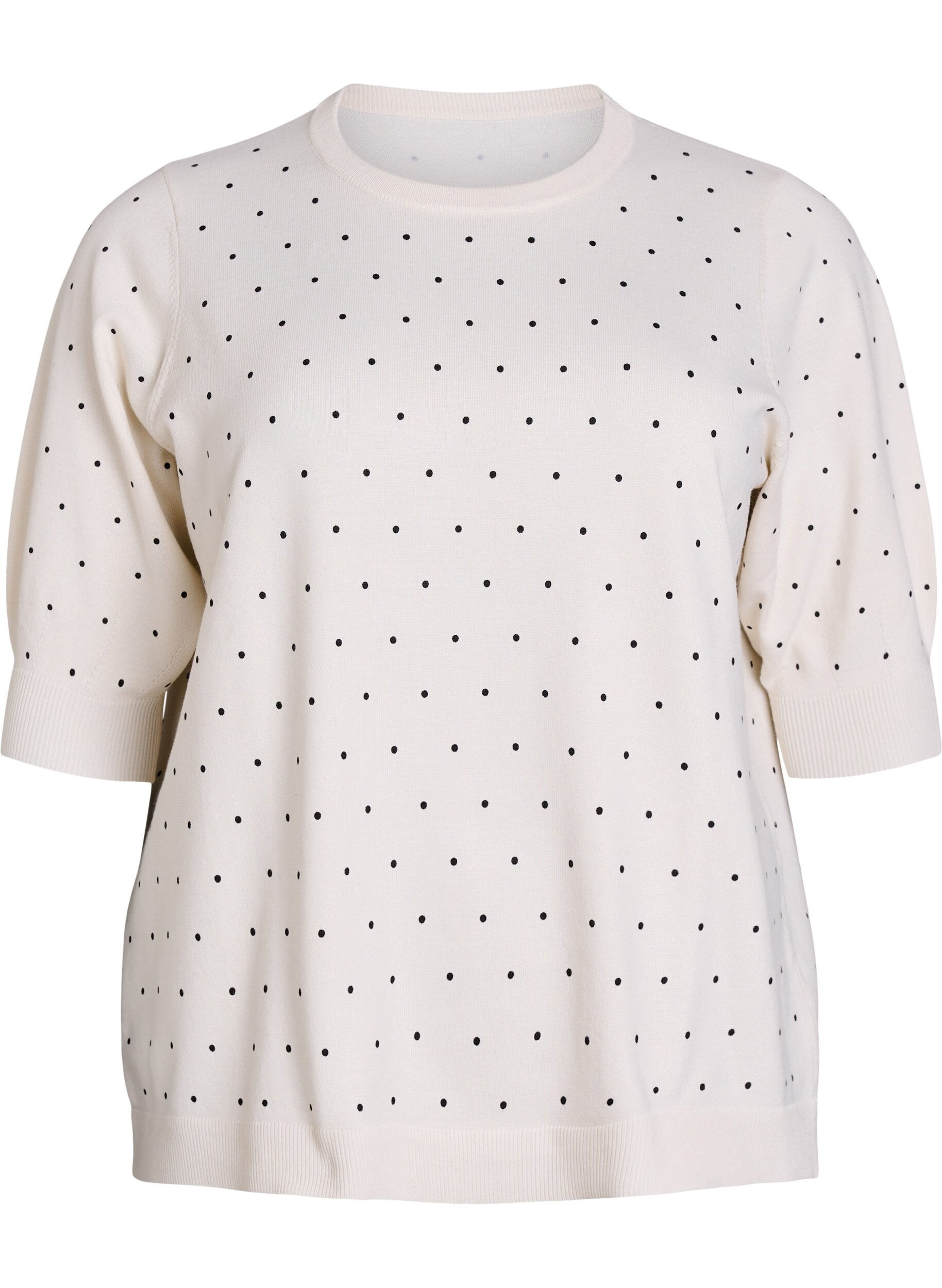 Zizzifashion Knitted top with polka dot pattern and short sleeves, White, Packshot image number 0