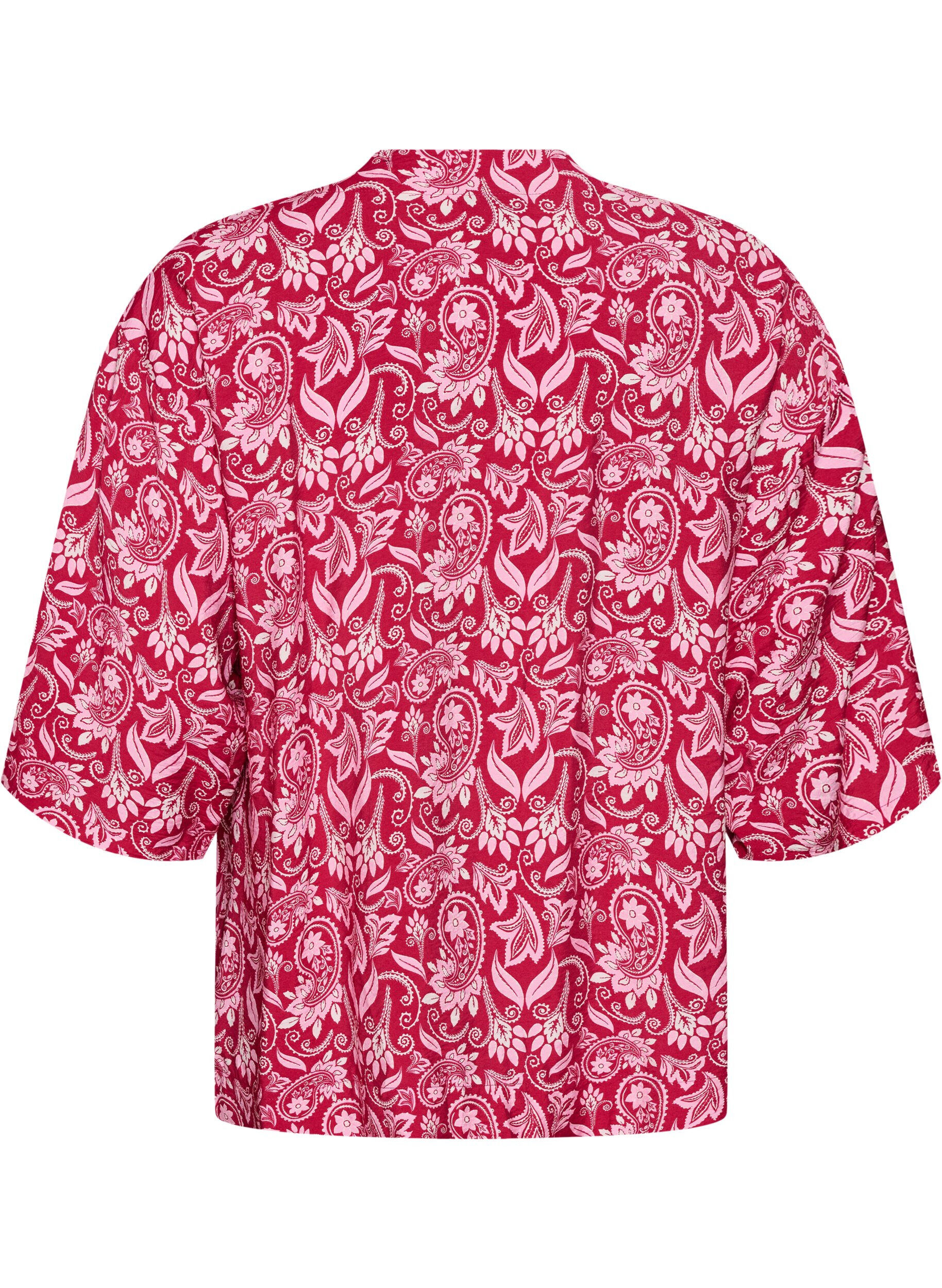 Zizzifashion Short viscose kimono with 3/4 sleeves, Pink, Packshot image number 1