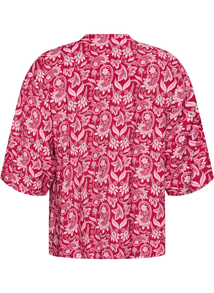 Short viscose kimono with 3/4 sleeves, Pink, Packshot image number 1