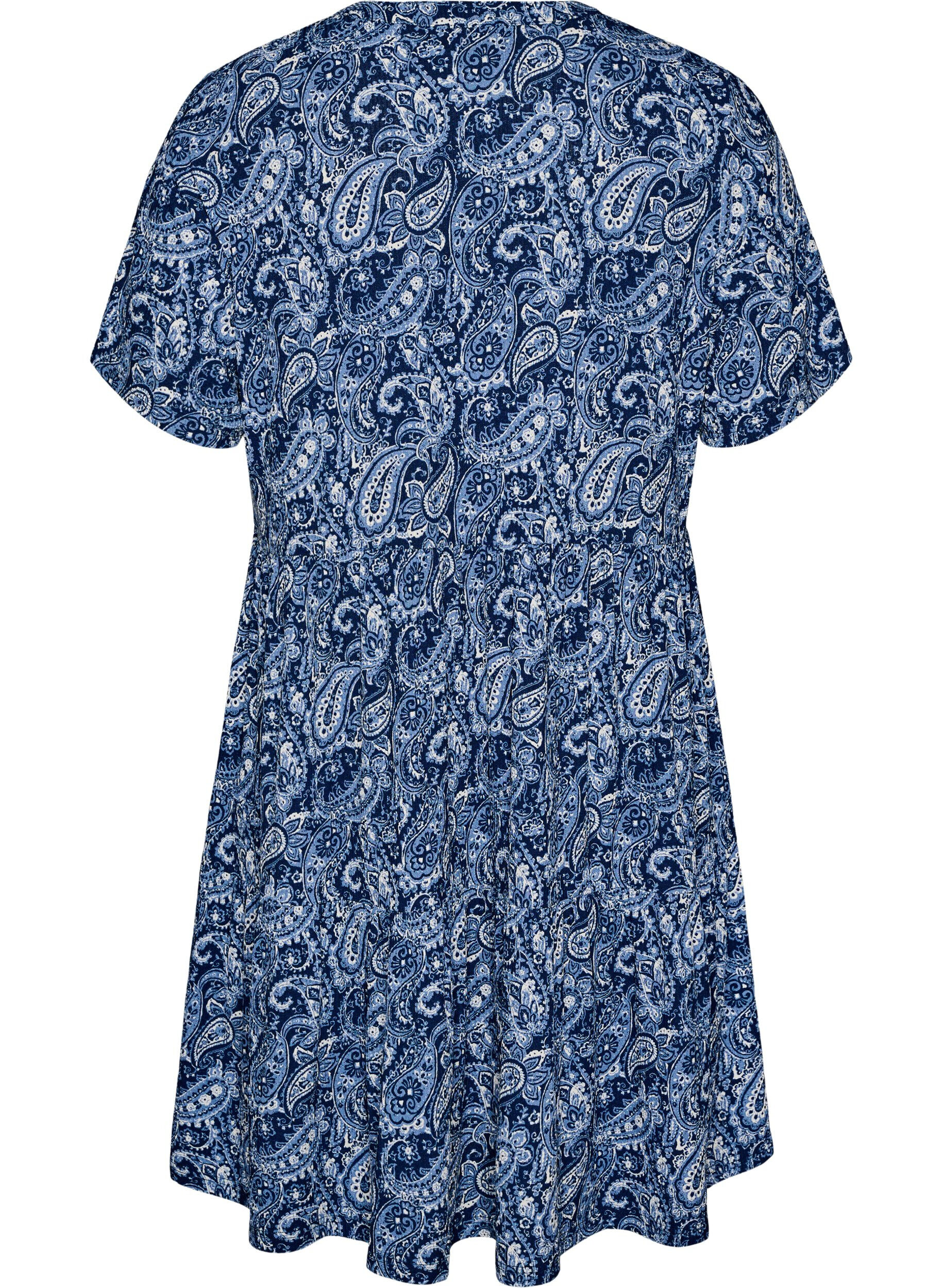 Zizzifashion Patterned dress with panels, Blue, Packshot image number 1