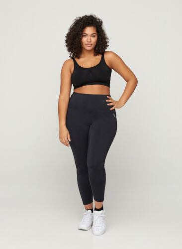 Cropped sports leggings with mesh, Black, Model image number 0