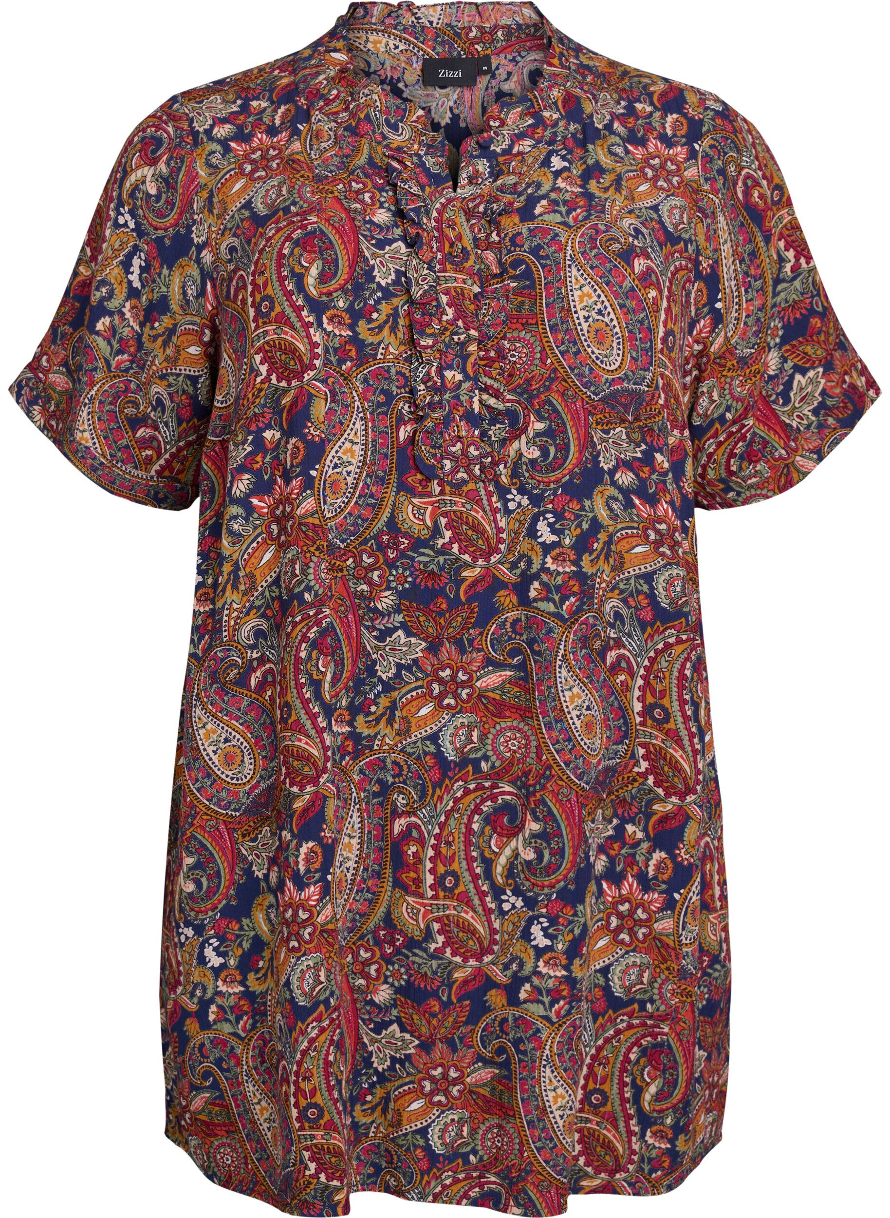 Zizzifashion Tunic with short sleeves and paisley print, Blue, Packshot image number 0