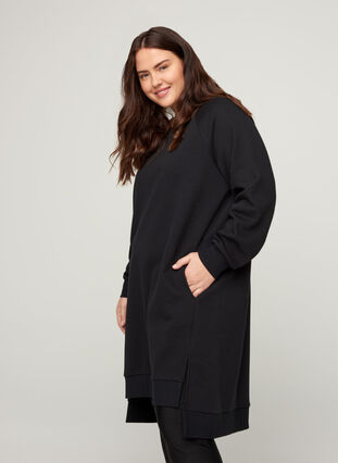 Sweater dress with pockets and slits, Black, Model image number 0
