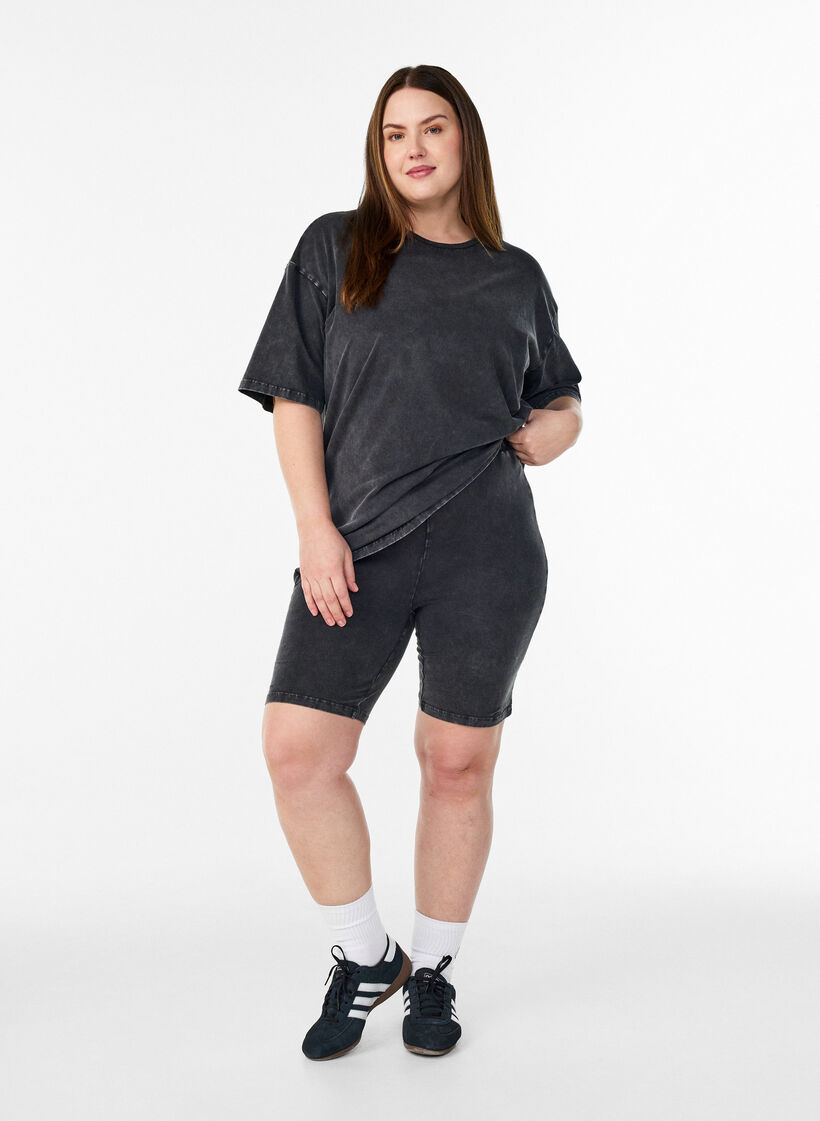 Sporty cotton t-shirt with a washed effect, Black, Model image number 1