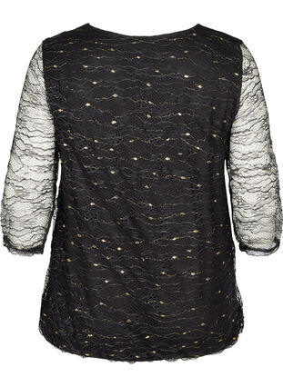 V-neck lace blouse , Black w Gold, Packshot image number 1