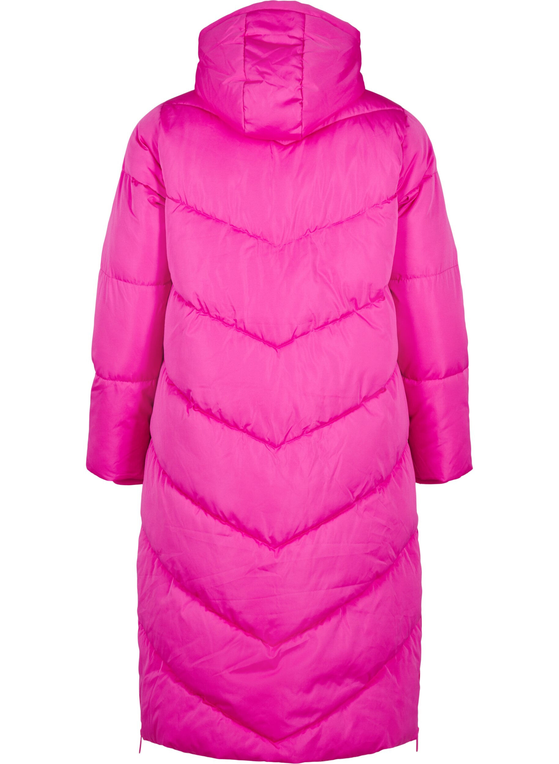 Zizzifashion Long puffer coat with hood and pockets, Pink, Packshot image number 1