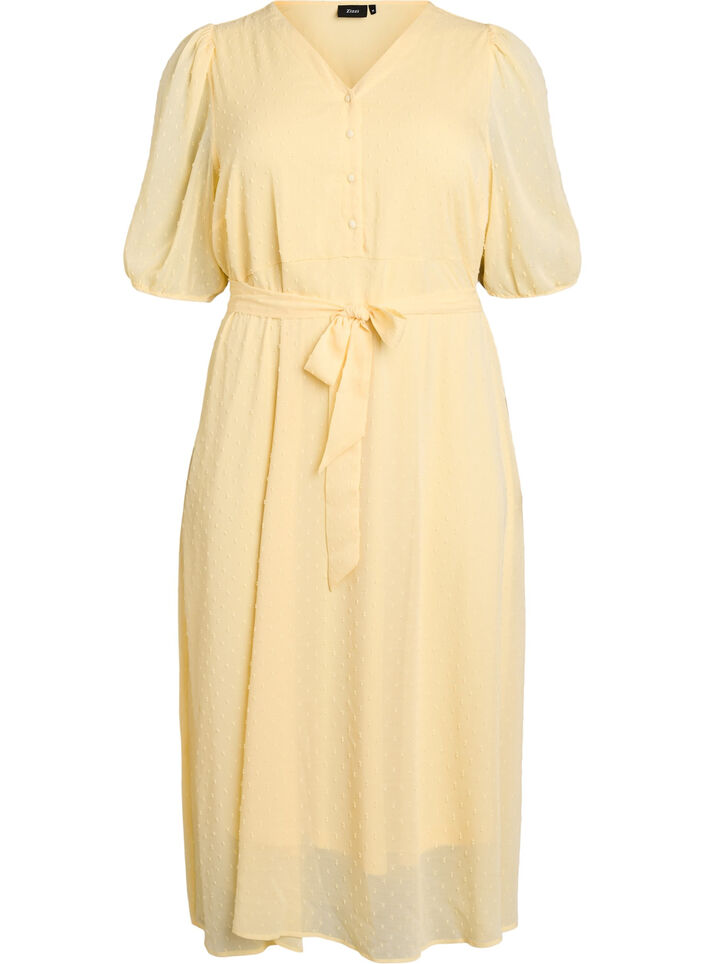V-neck midi dress with tie fastening, Yellow, Packshot image number 0