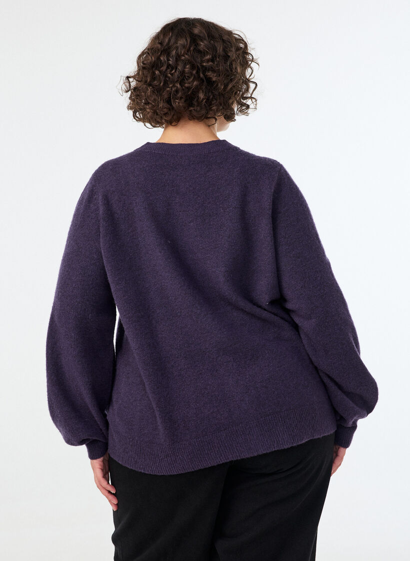 Cardigan in soft knit with gold-coloured buttons, Purple, Model image number 2