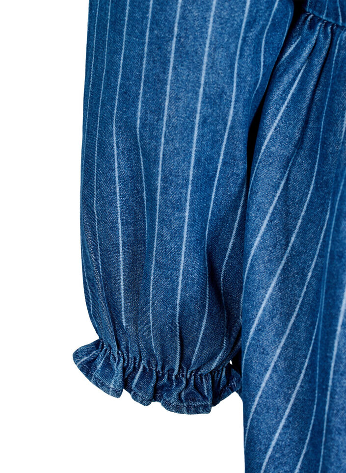 Striped denim blouse with front tie, Blue, Packshot image number 3