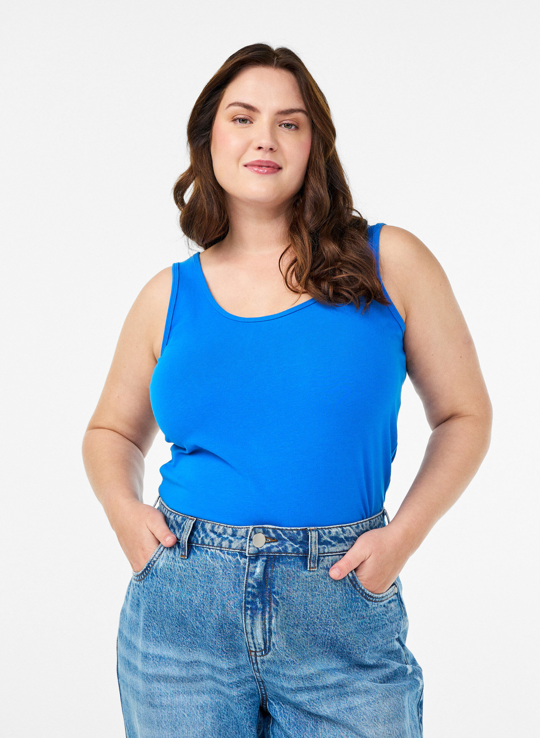 ZizzifashionSolid color basic top in cotton, Blue, Model image number 0