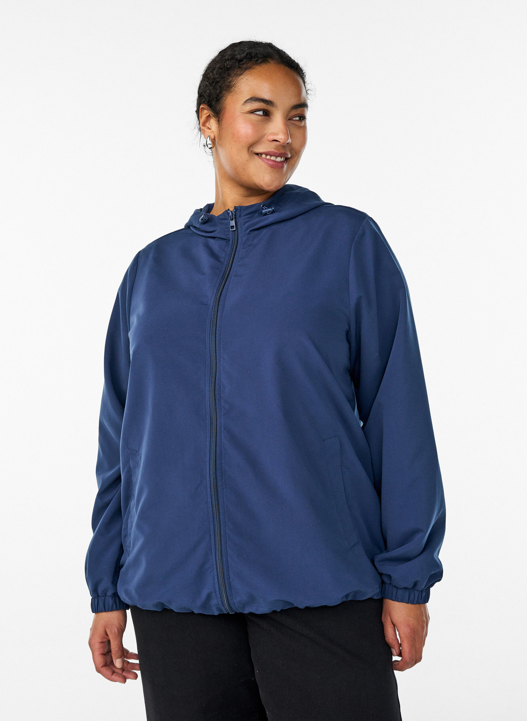 Lightweight jacket with a hood and zipper, Blue, Model