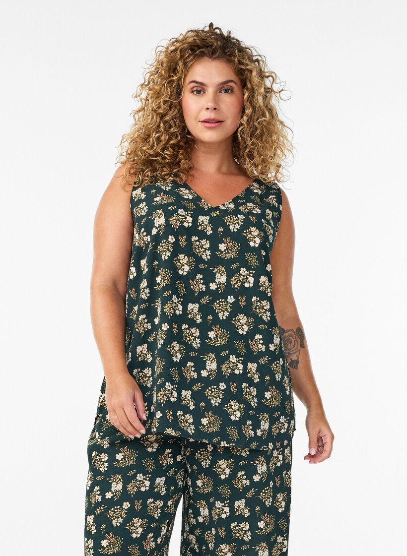 Culotte trousers with print, Black, Model image number 0