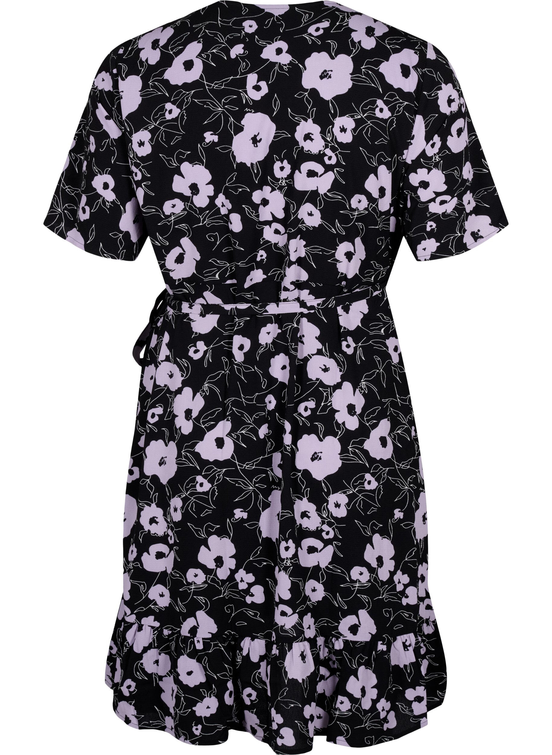 Zizzifashion Floral wrap dress with short sleeves, Black, Packshot image number 1