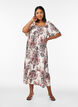 Long dress with a square neckline and floral motifs, Vanilla, Model image number 0