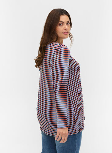 Striped long-sleeved blouse, Mahogany/Navy Stripe, Model image number 1