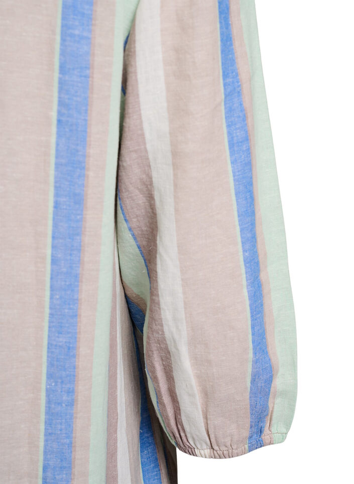 Short dress in linen and viscose with 3/4 sleeves, Blue, Packshot image number 3