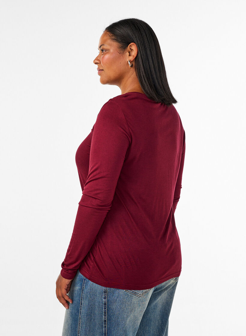 Long-sleeved blouse in wool and viscose, Red, Model image number 2