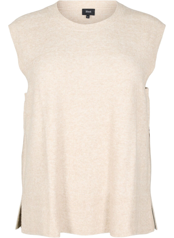 Knitted vest with ribbed edges, Beige, Packshot image number 0