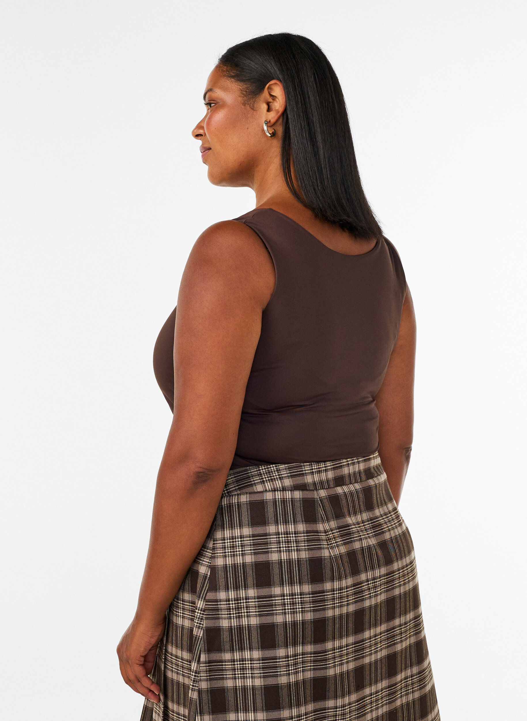 ZizzifashionFitted basic top in a smooth fabric, Brown, Model image number 2