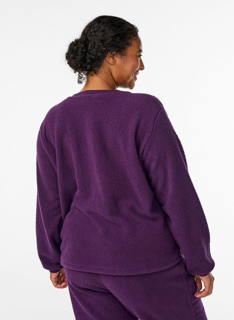Soft teddy fleece sweater, Purple, Model image number 2