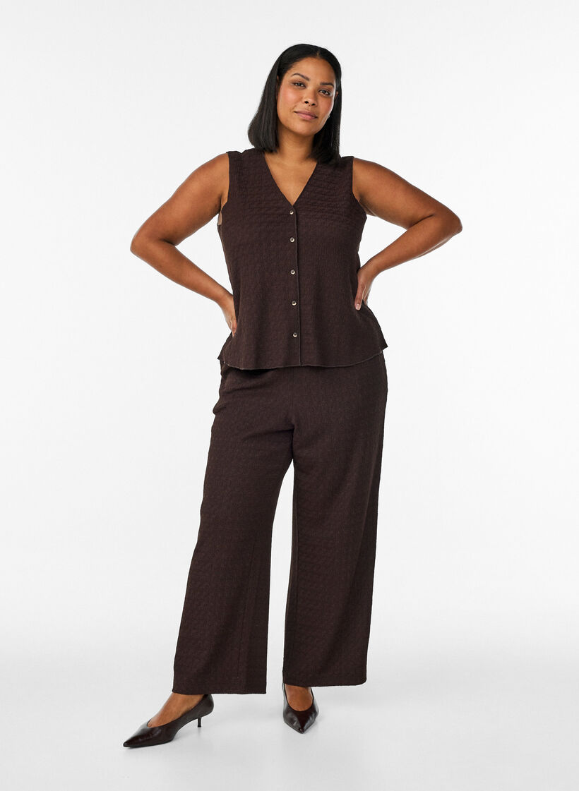 Trousers with a wavy texture, Brown, Model image number 0