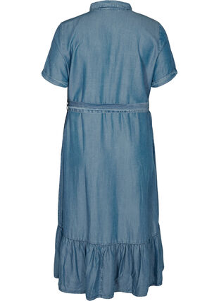 Short-sleeved denim midi dress, Medium Blue denim, Packshot image number 1