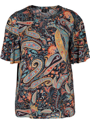 Short-sleeved viscose blouse with paisley print, Paisley AOP, Packshot image number 0