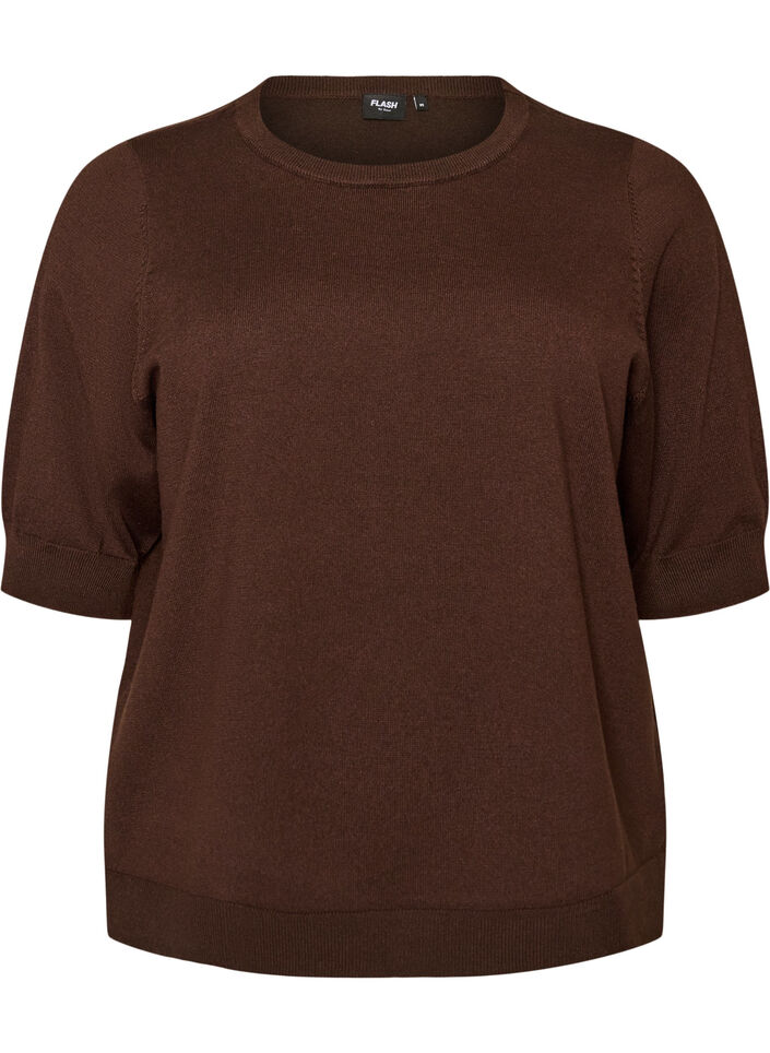 Fine-knit blouse with short sleeves, Brown, Packshot image number 0
