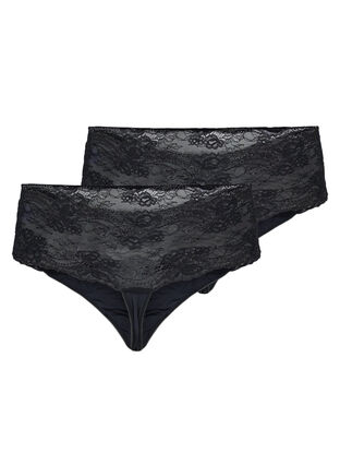 2-pack thong with wide lace edge, Black, Packshot image number 1