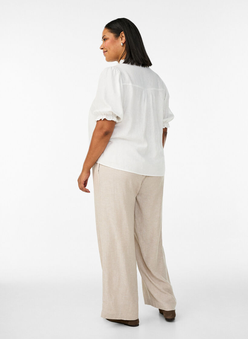 Loose trousers in linen and viscose, Beige, Model image number 1