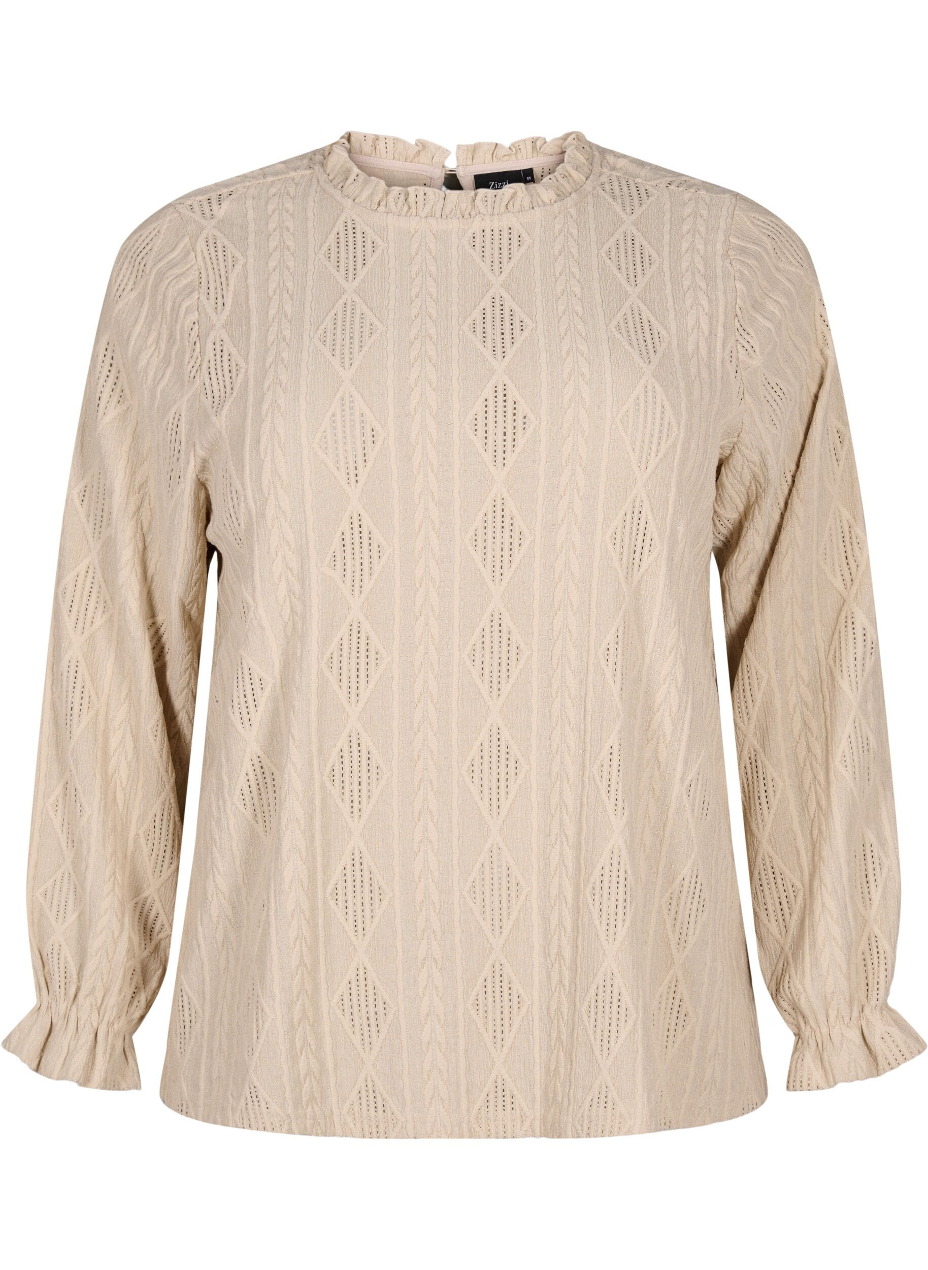 Zizzifashion Blouse with ruffle details and tone-on-tone pattern, Sand, Packshot image number 0