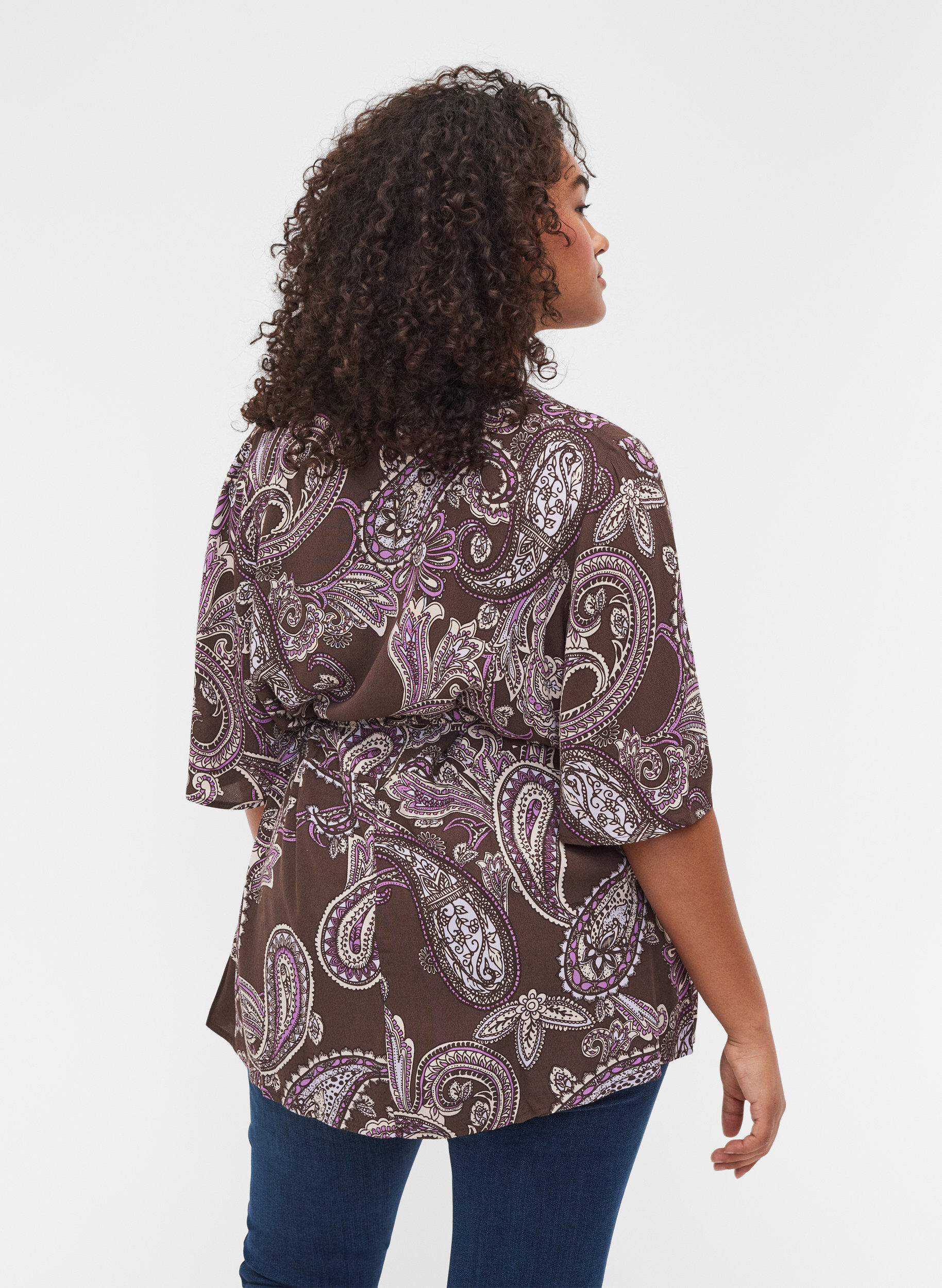 Zizzifashion Printed viscose tunic with 2/4 sleeves, Bracken Paisley, Model image number 1