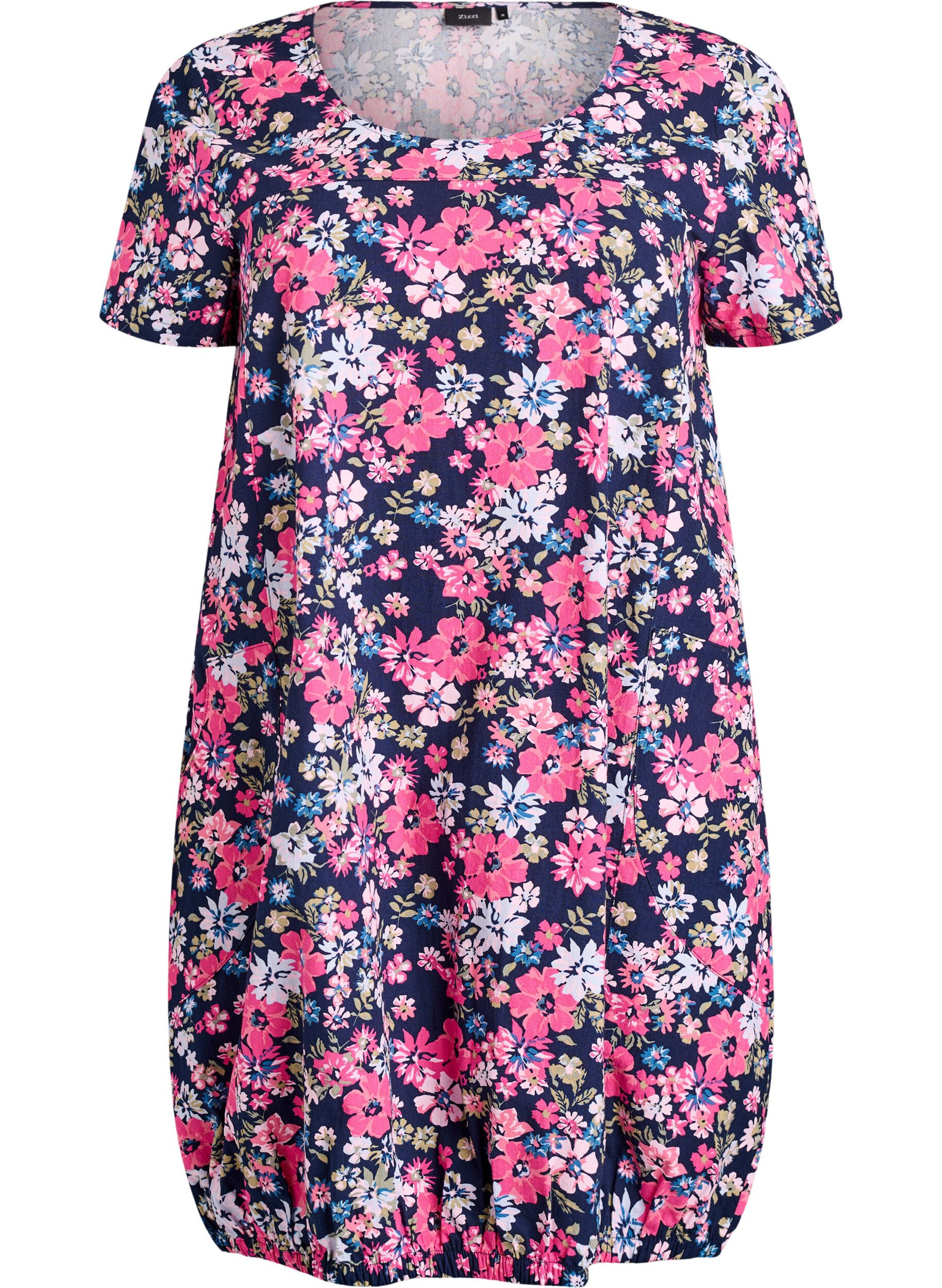 Short-sleeved cotton dress with print