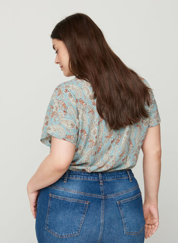 Blouse with short sleeves, Light Blue Paisley , Model image number 1