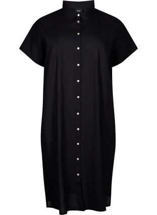 Long shirt in cotton blend with linen, Black, Packshot image number 0