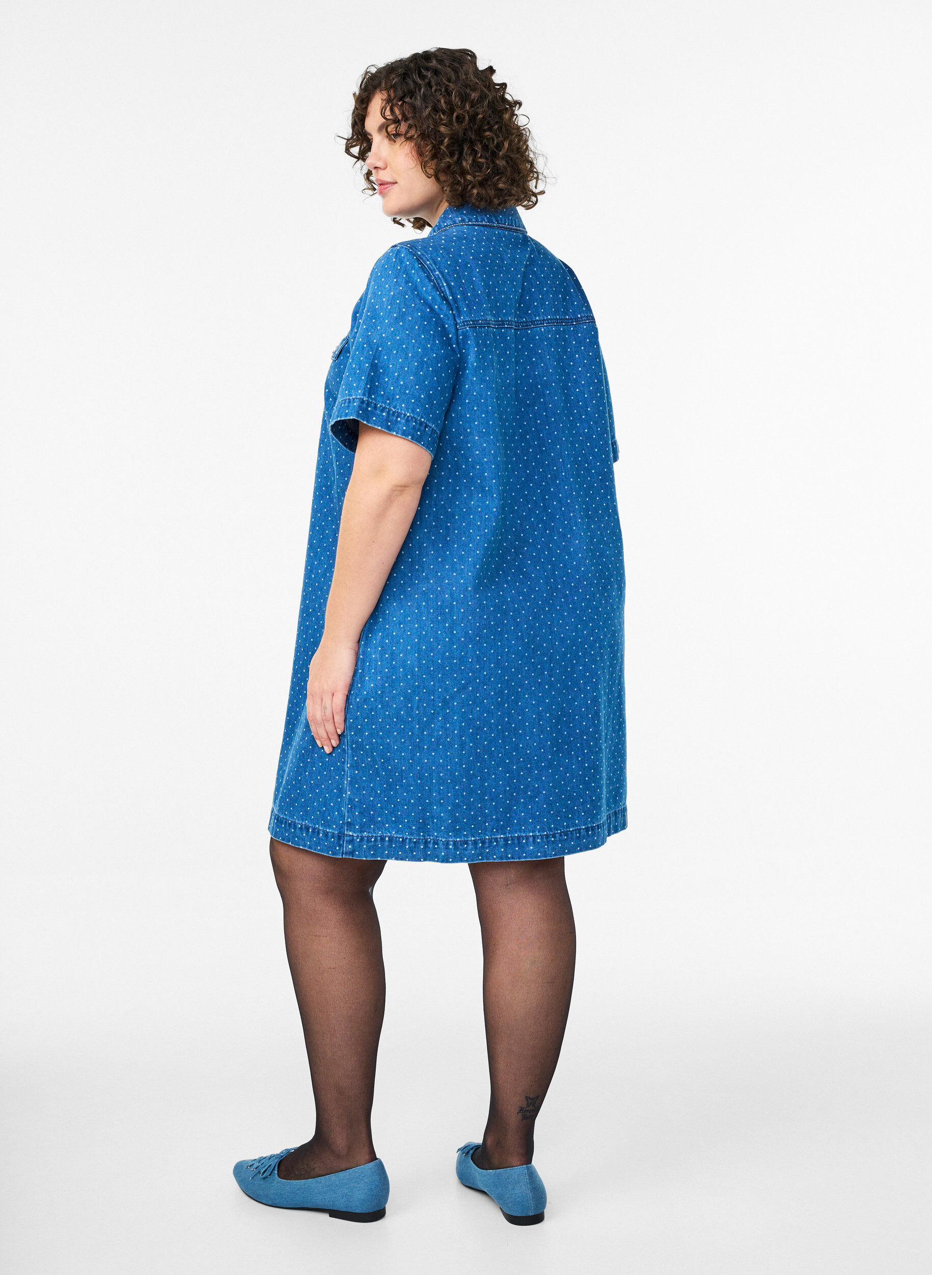 Zizzifashion Short denim dress with dots, Blue, Model image number 2
